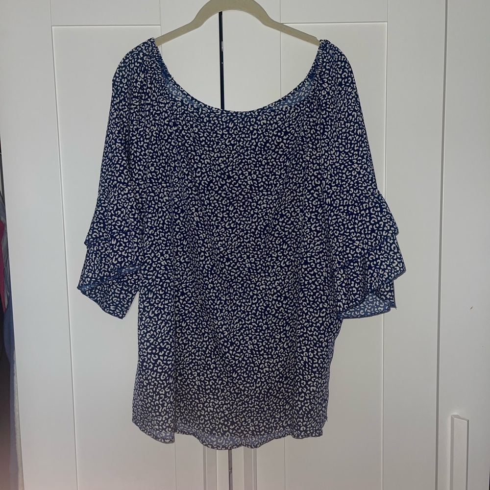 SHEIN Blue Ruffled 3/4 Sleeve Blouse
